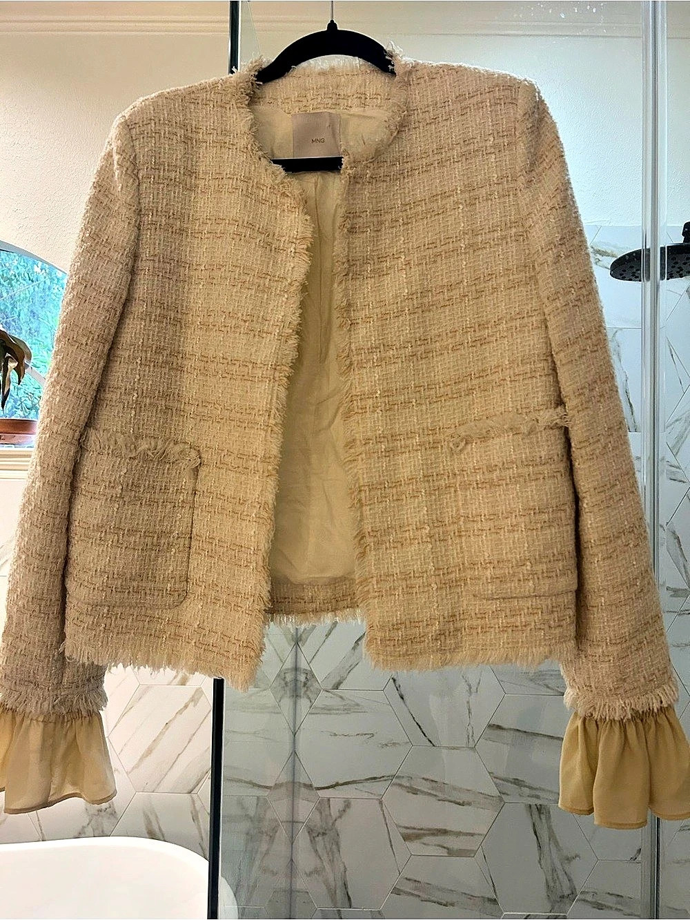 MNG Textured Fringe Blazer